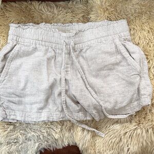 LOFT Cream Drawstring Linen-Blend Athletic Shorts